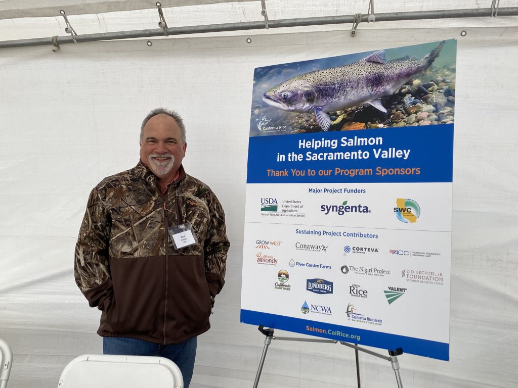 On Field Day, California Ricelands Salmon Project Manager, Paul Buttner, highlights all of the great funding partners that make the project possible.